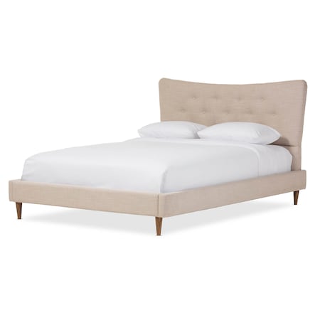 Baxton Studio Hannah Mid-Century Modern Beige Linen Queen Size Platform Bed 125-7008